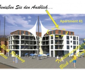 Apartmenthaus Hafenspitze Ap 41 "Seeblick" Blickrichtung offene See Binnenhafen Nord